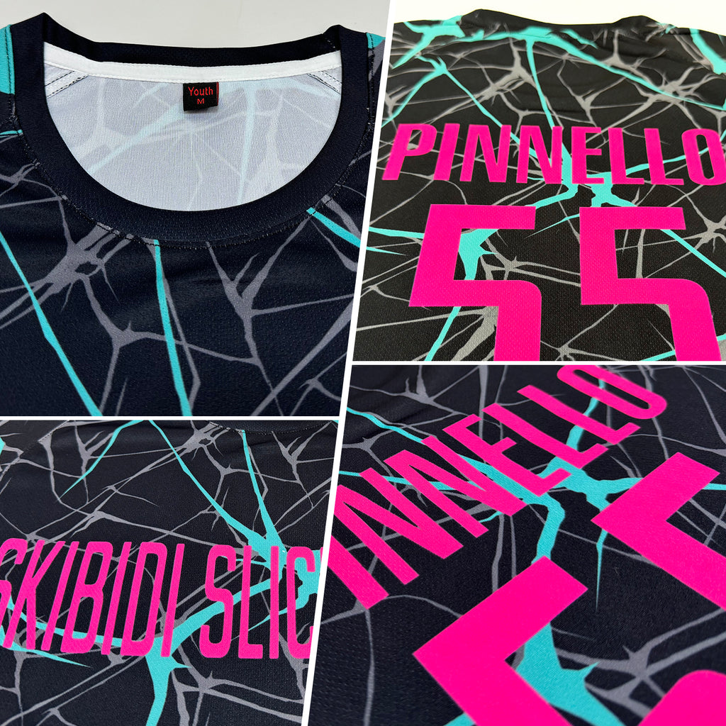 Custom Black Pink-Aqua Sublimation Soccer Uniform Jersey