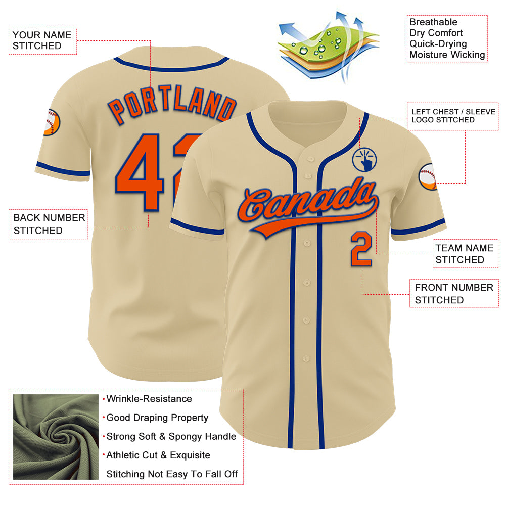 Custom Sand Orange-Royal Authentic Baseball Jersey