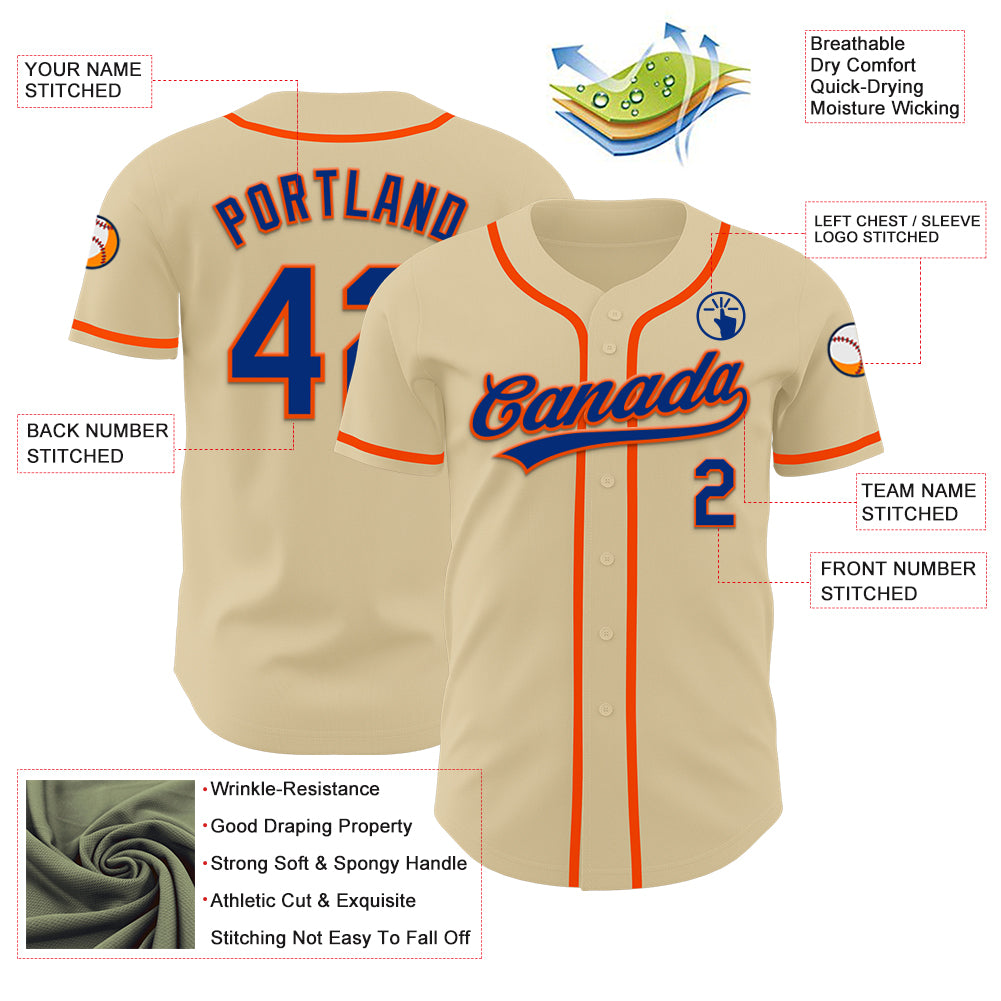 Custom Sand Royal-Orange Authentic Baseball Jersey