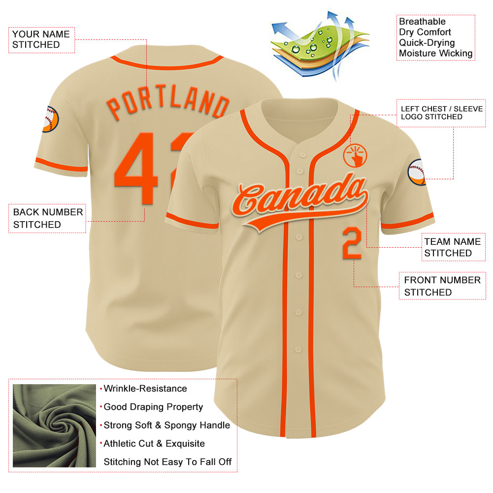Custom Sand Orange Authentic Baseball Jersey