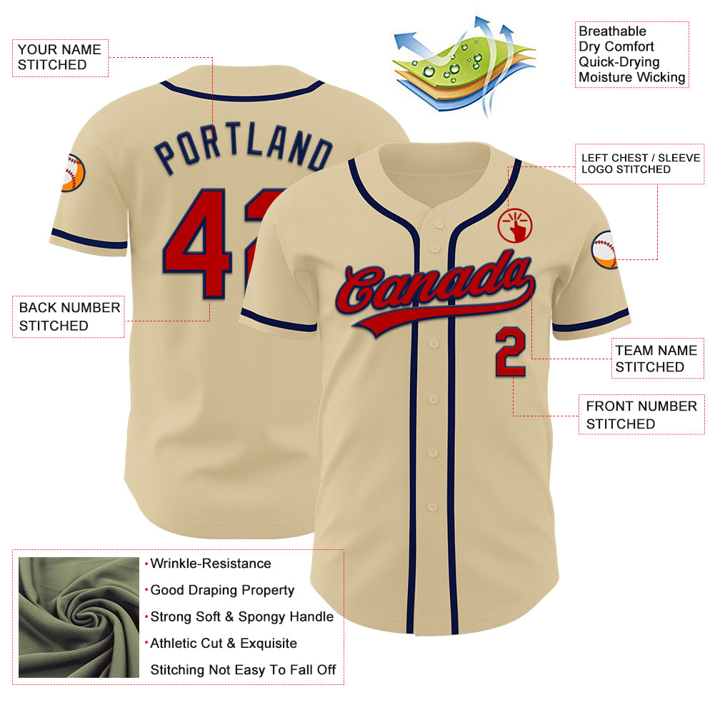 Custom Sand Red-Navy Authentic Baseball Jersey