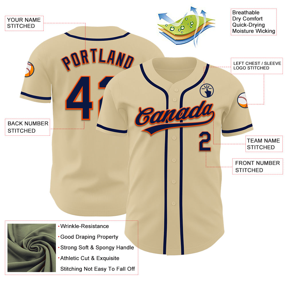 Custom Sand Navy-Orange Authentic Baseball Jersey