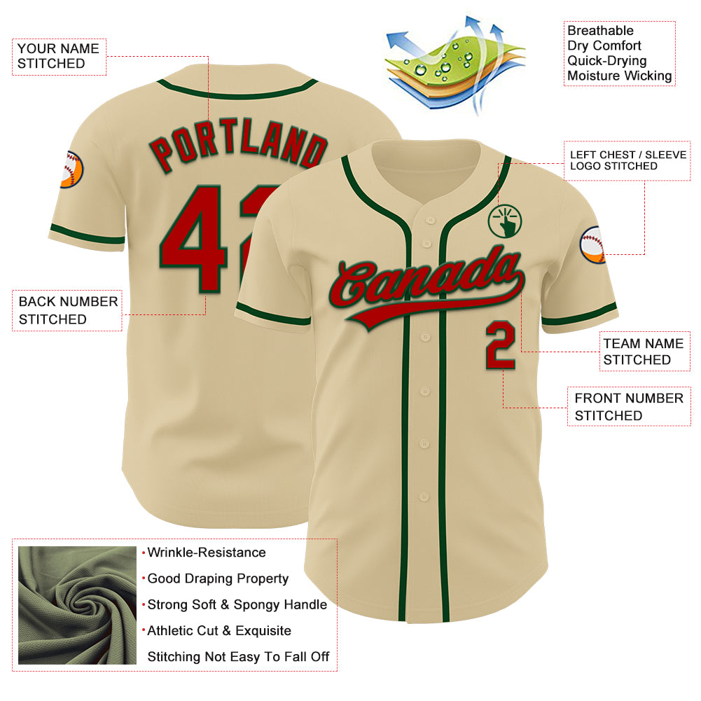 Custom Sand Red-Green Authentic Baseball Jersey