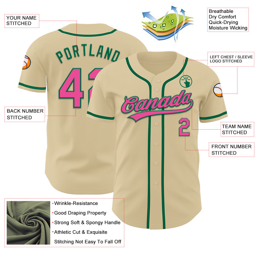 Custom Sand Pink-Kelly Green Authentic Baseball Jersey