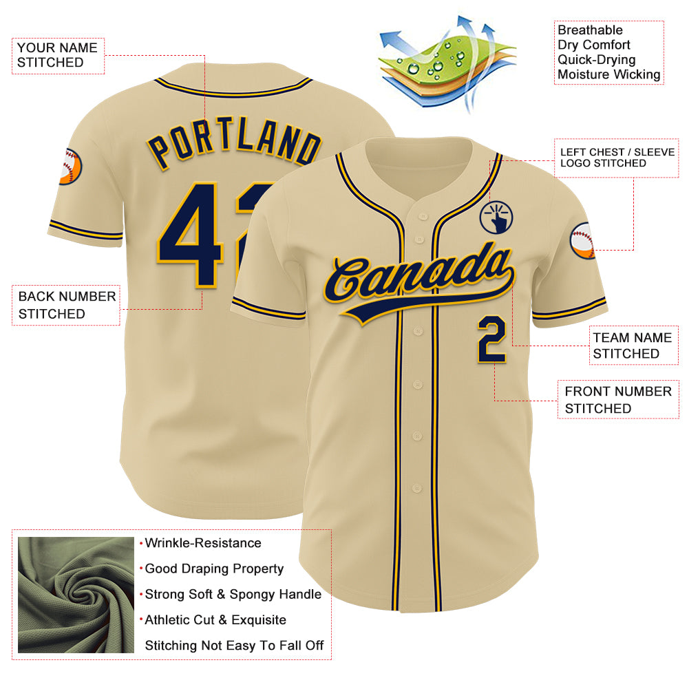 Custom Sand Navy-Gold Authentic Baseball Jersey