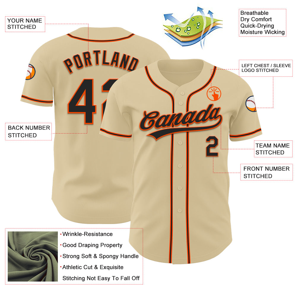 Custom Sand Black-Orange Authentic Baseball Jersey