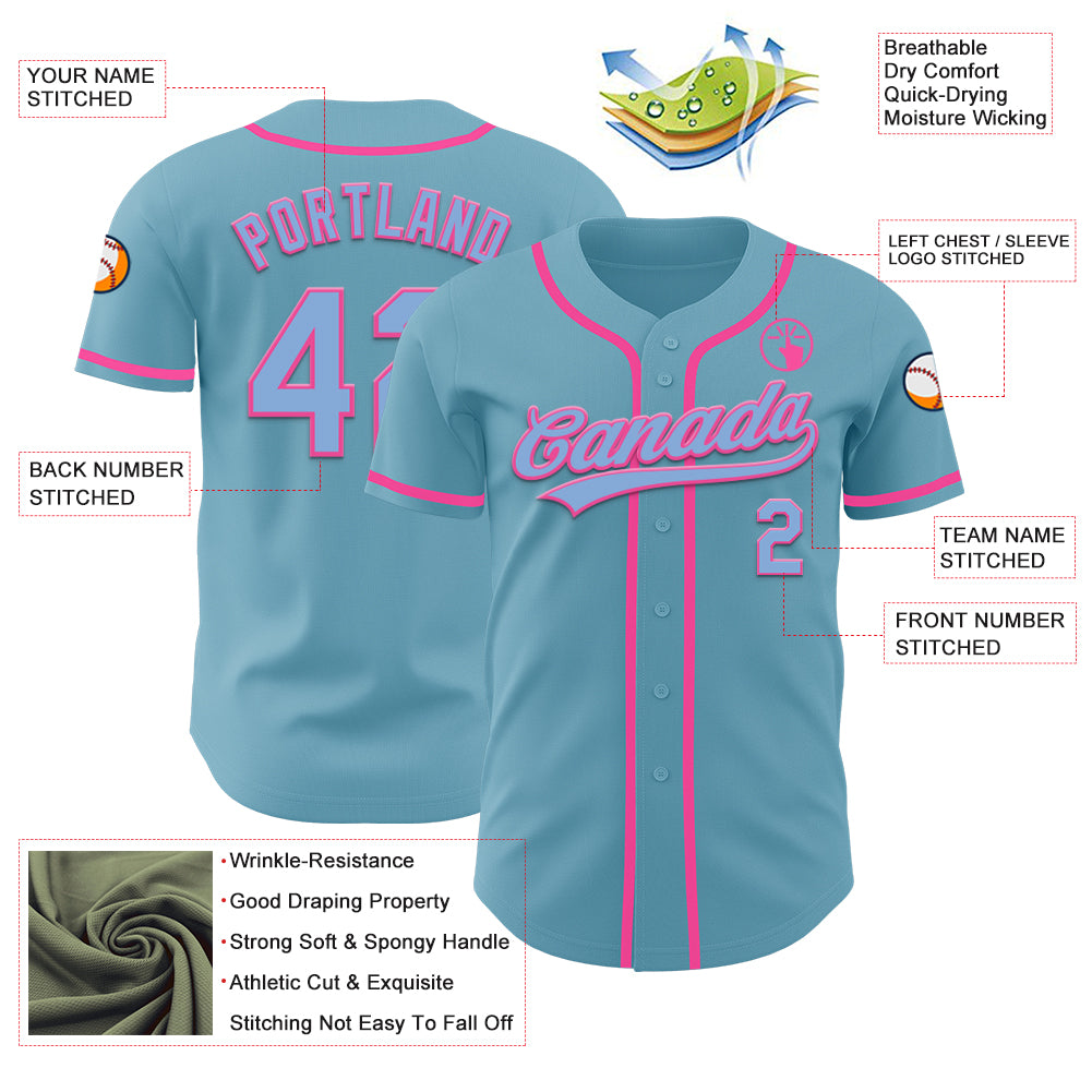 Custom Shadow Blue Light Blue-Pink Authentic Baseball Jersey