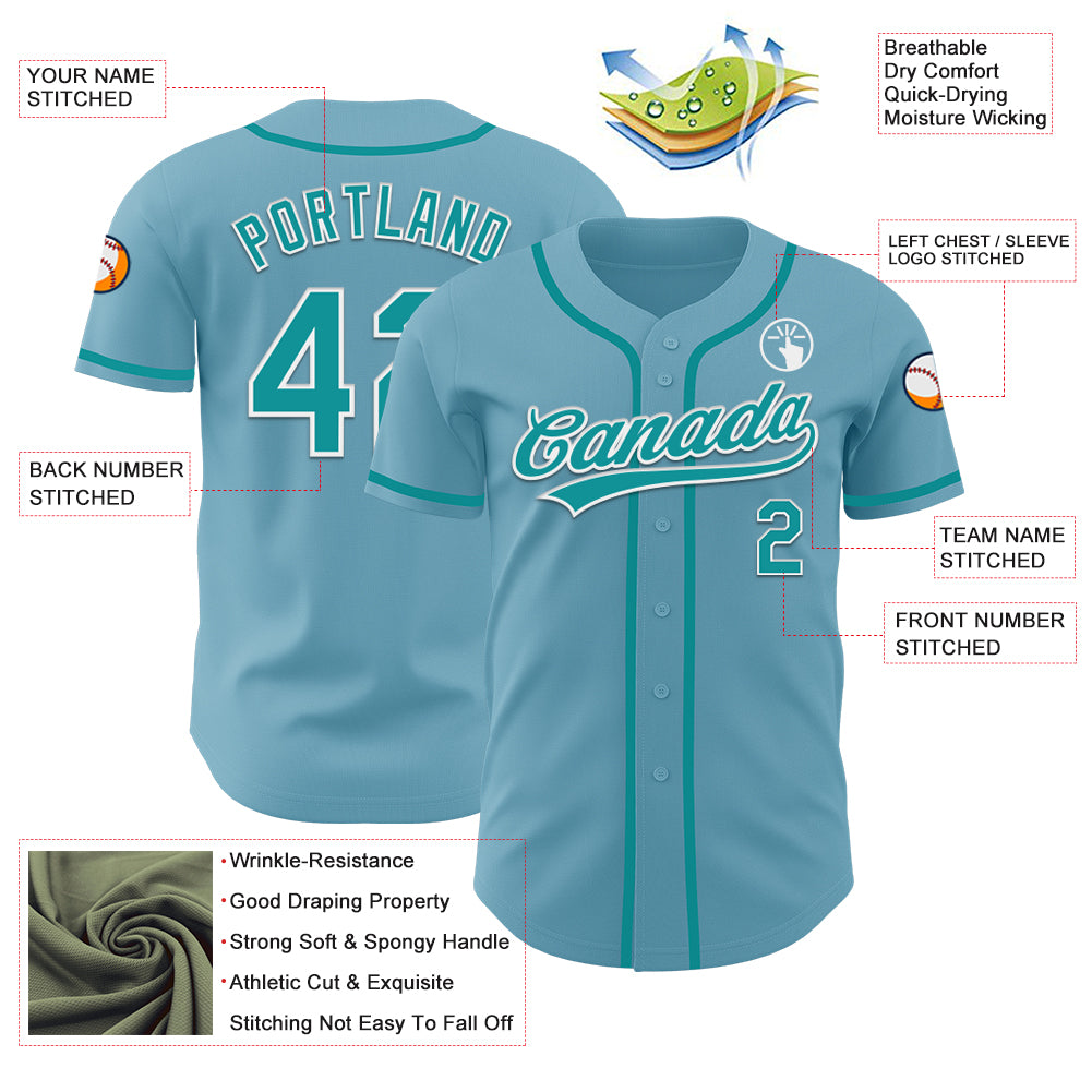 Custom Shadow Blue Teal-White Authentic Baseball Jersey
