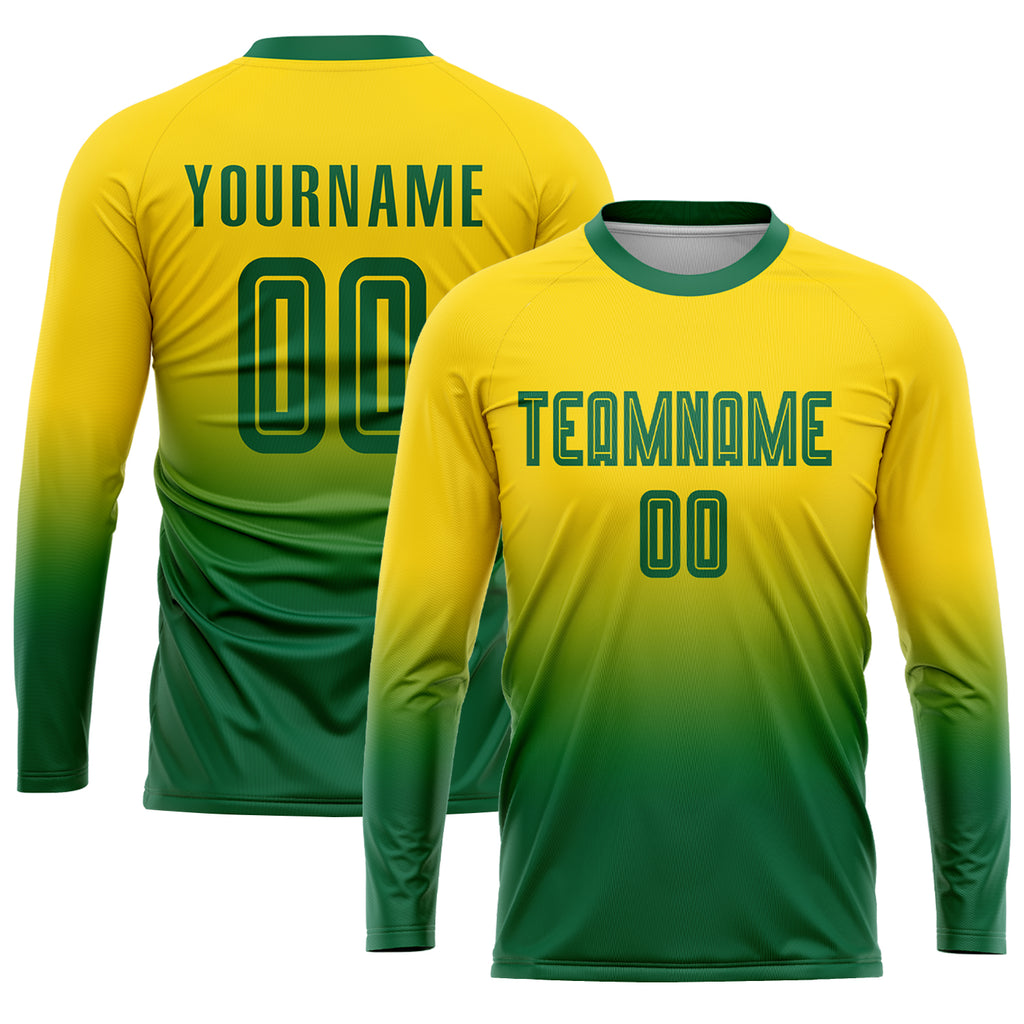 Custom Gold Kelly Green Sublimation Fade Fashion Soccer Uniform Jersey