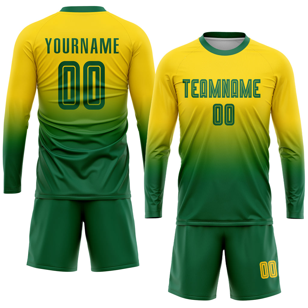 Custom Gold Kelly Green Sublimation Fade Fashion Soccer Uniform Jersey