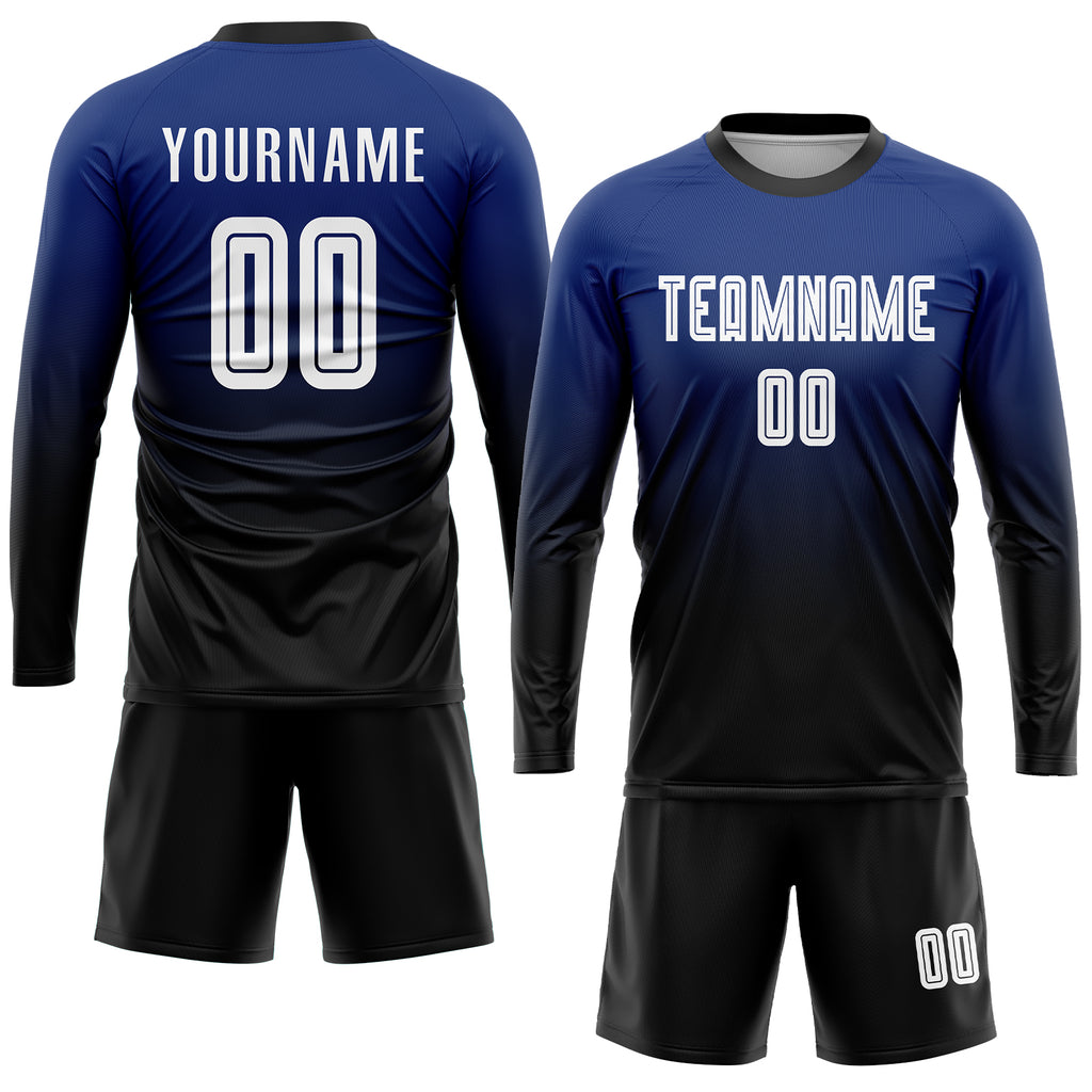 Custom Royal White-Black Sublimation Fade Fashion Soccer Uniform Jersey