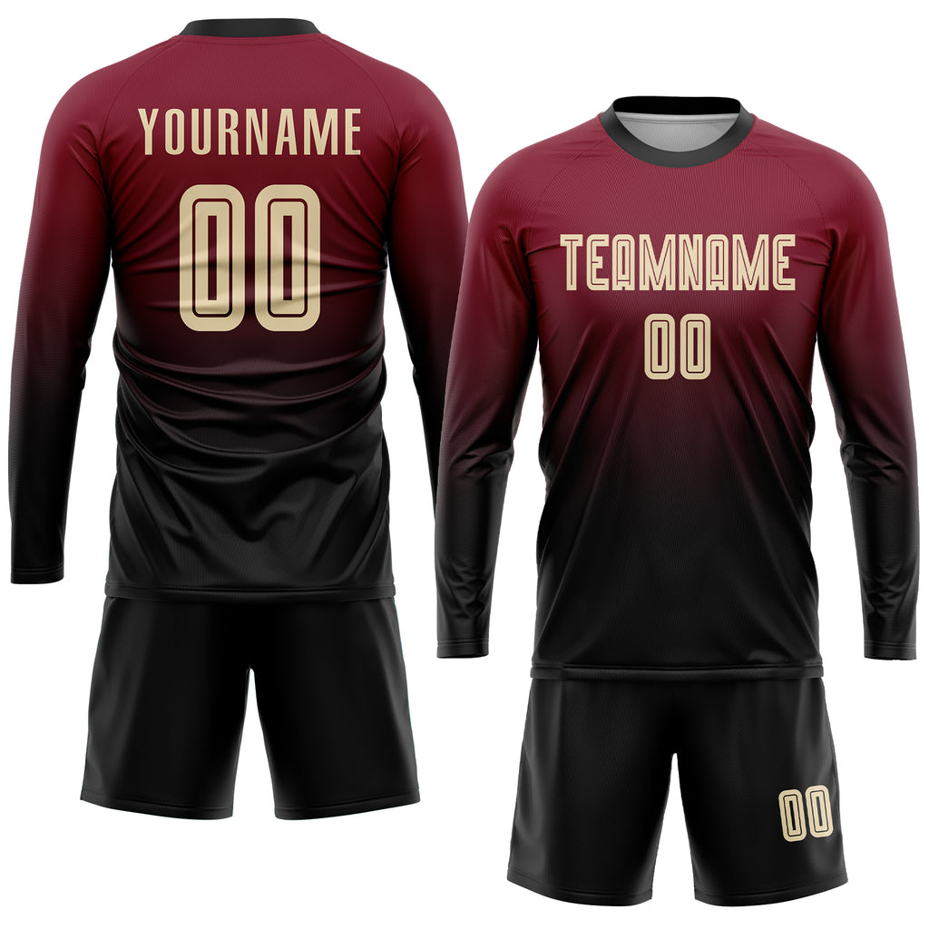 Custom Crimson Cream-Black Sublimation Fade Fashion Soccer Uniform Jersey