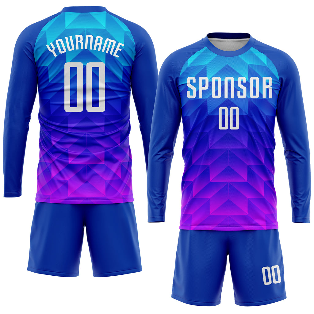 Custom Royal White Light Blue-Hot Pink Sublimation Soccer Uniform Jersey