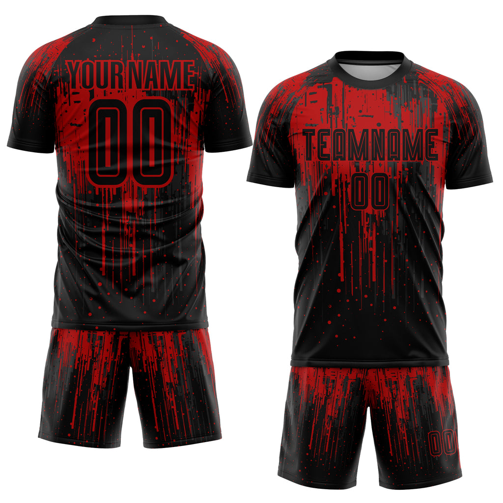Custom Red Black Sublimation Soccer Uniform Jersey