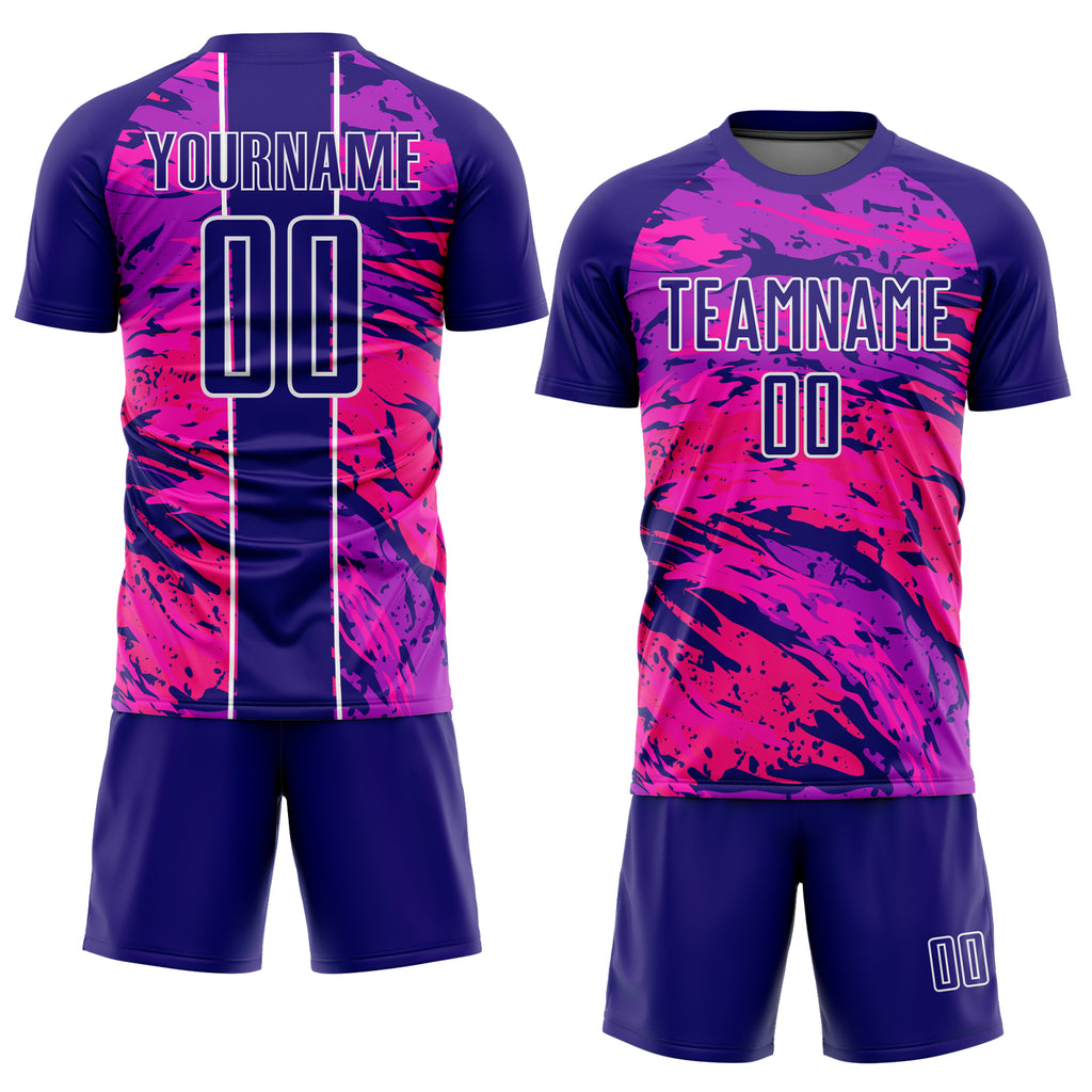Custom Dark Purple Hot Pink-White Abstract Fluid Sublimation Soccer Uniform Jersey