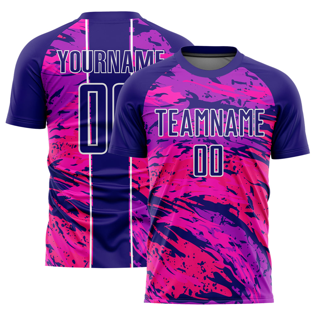 Custom Purple Hot Pink-White Abstract Fluid Sublimation Soccer Uniform Jersey