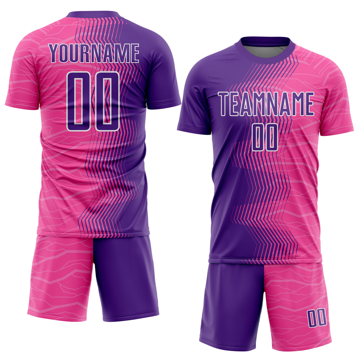 Custom Pink Purple-White Gradient Arrow Sublimation Soccer Uniform ...