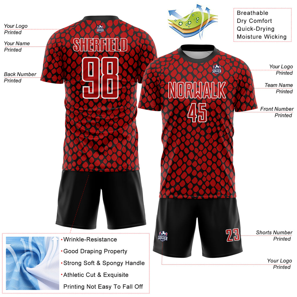 Custom Red Black-White Snake Skin Sublimation Soccer Uniform Jersey