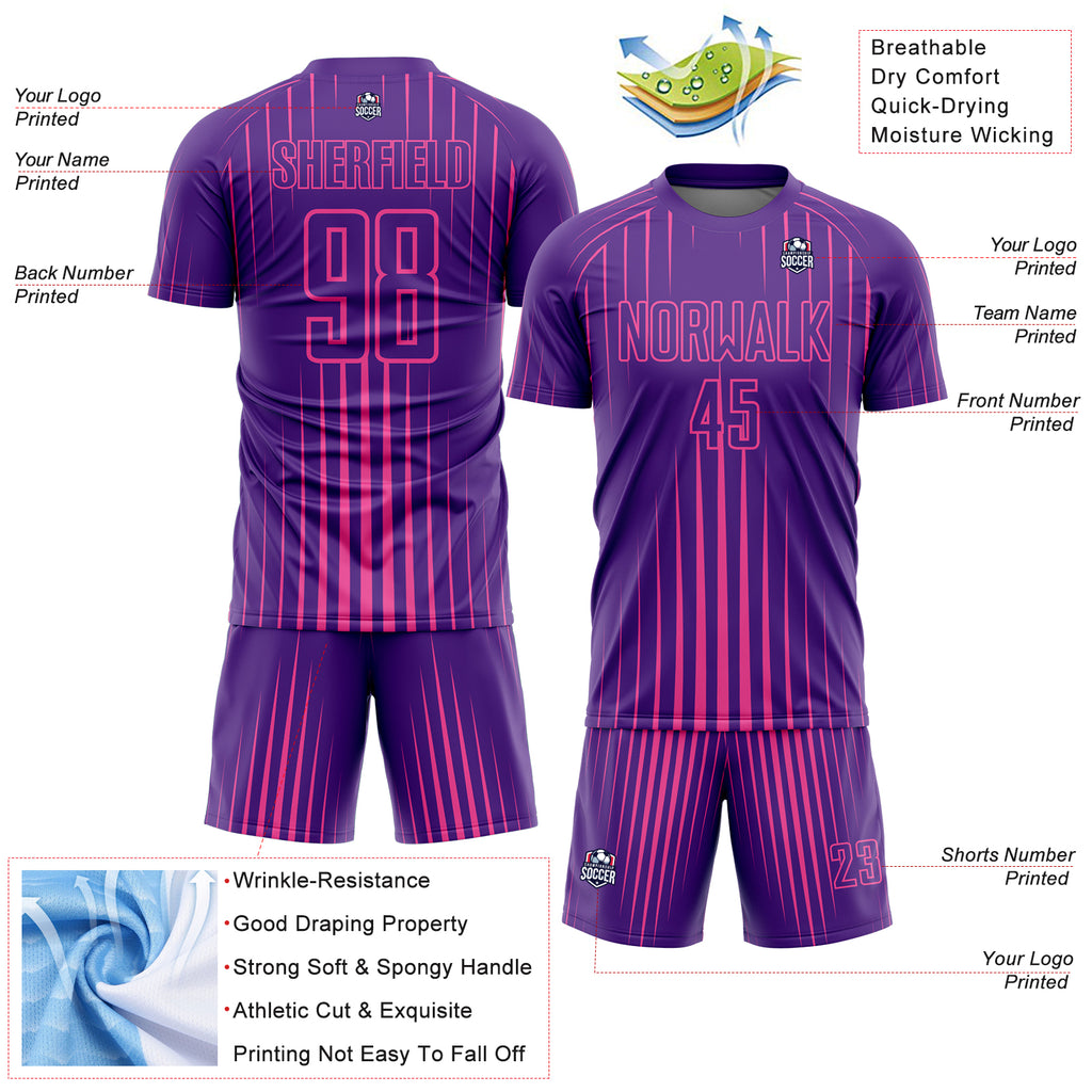 Custom Purple Pink Lines Sublimation Soccer Uniform Jersey