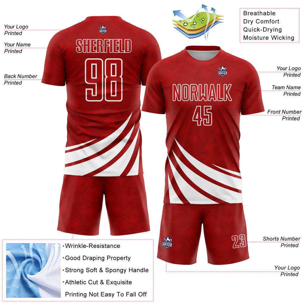 Custom Red White Wind Shapes Sublimation Soccer Uniform Jersey