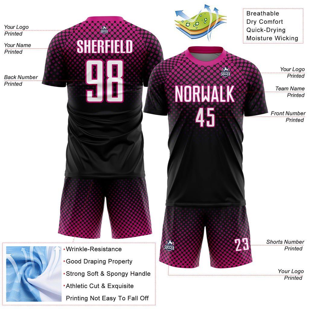 Custom Black White-Deep Pink Halftone Dots Sublimation Soccer Uniform Jersey