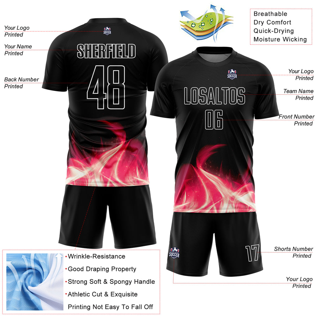 Custom Black White Flame Sublimation Soccer Uniform Jersey