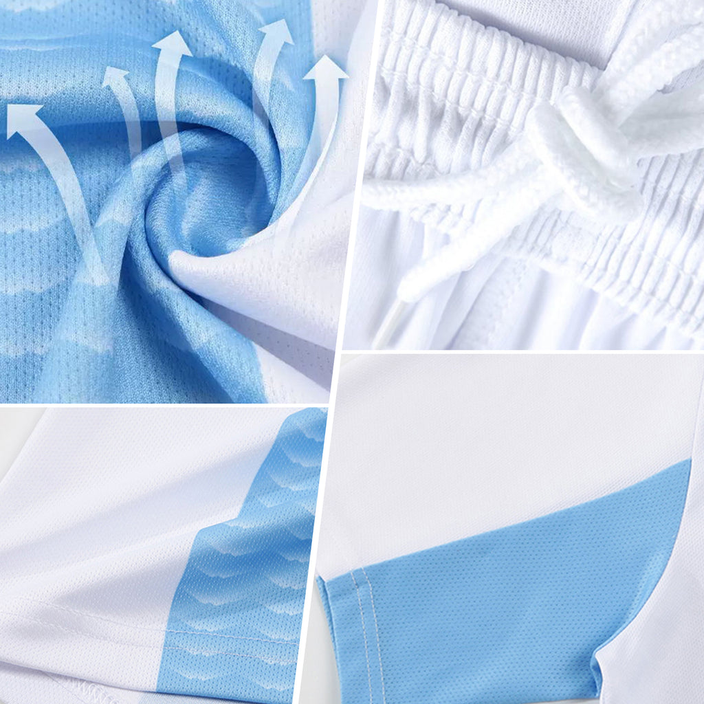 Custom White Thunder Blue Line Sublimation Soccer Uniform Jersey