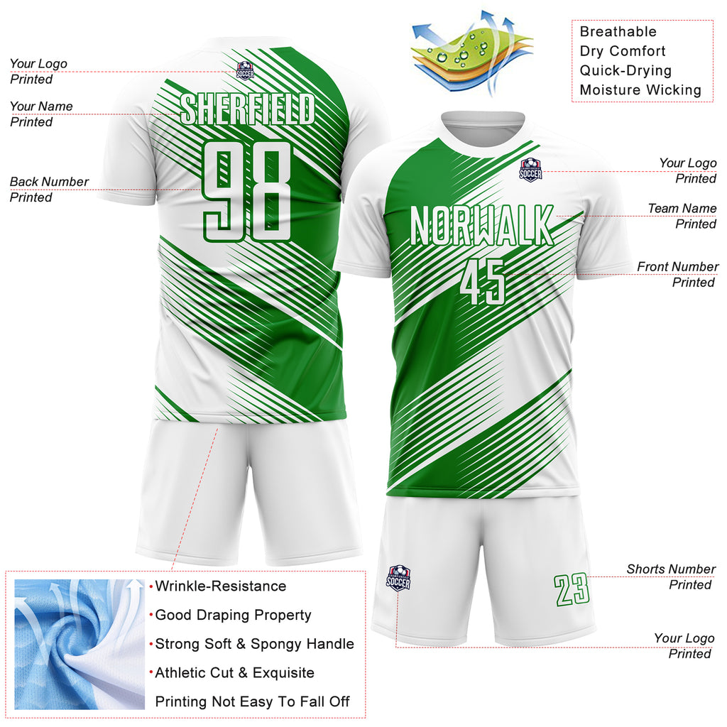 Custom White Grass Green Line Sublimation Soccer Uniform Jersey