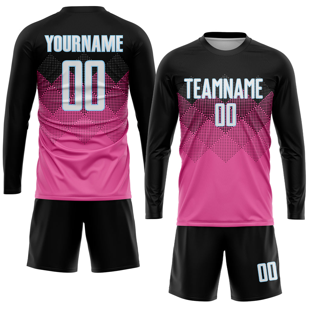 Custom Pink Black-LIght Blue Gradient Square Shape Sublimation Soccer Uniform Jersey