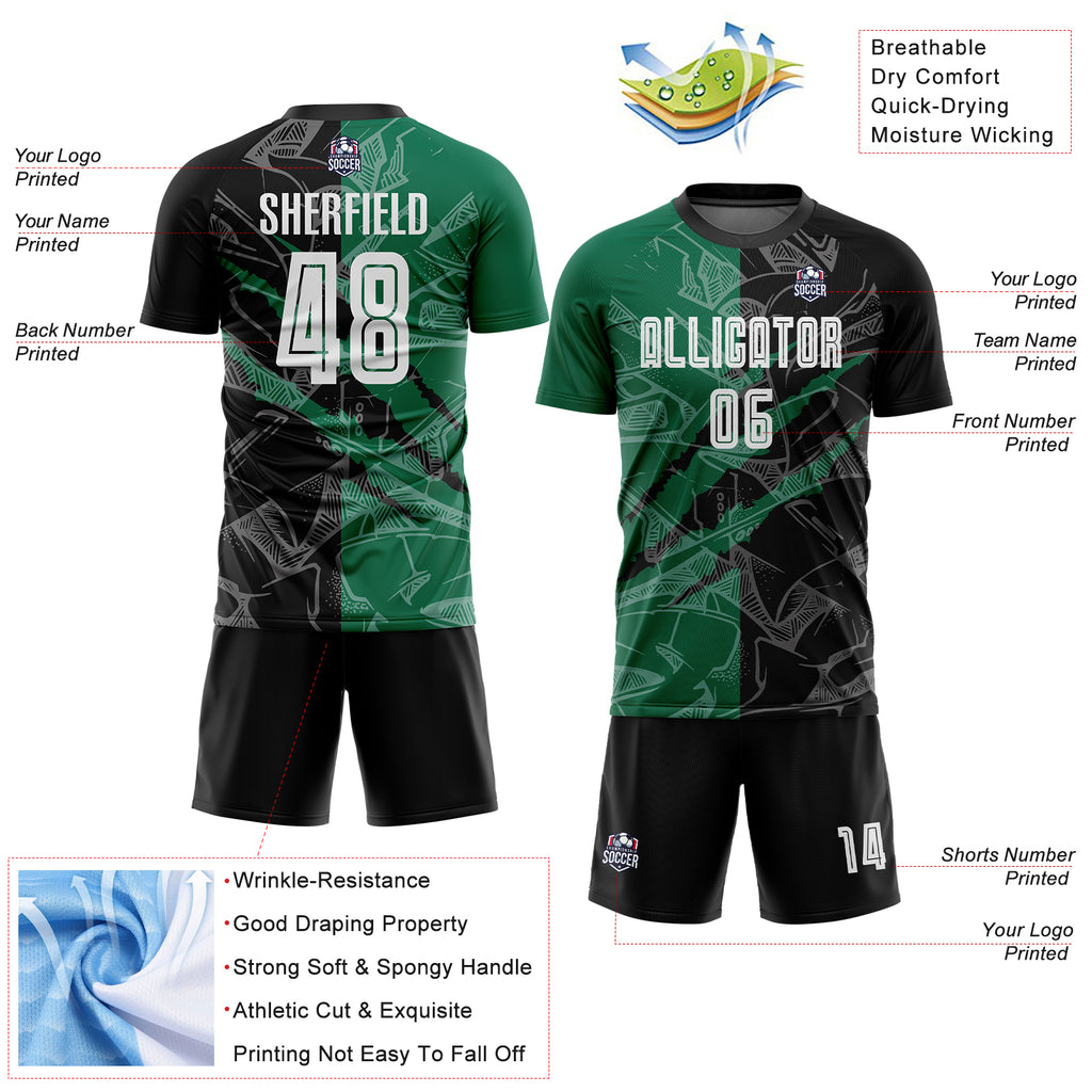 Custom Graffiti Pattern Black-Kelly Green Scratch Sublimation Soccer Uniform Jersey