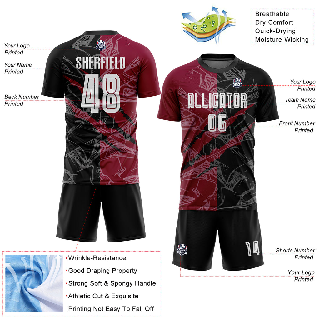 Custom Graffiti Pattern Black-Maroon Scratch Sublimation Soccer Uniform Jersey