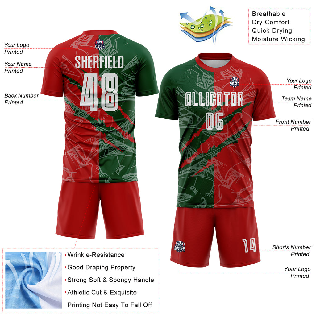 Custom Graffiti Pattern Red-Green Scratch Sublimation Soccer Uniform Jersey