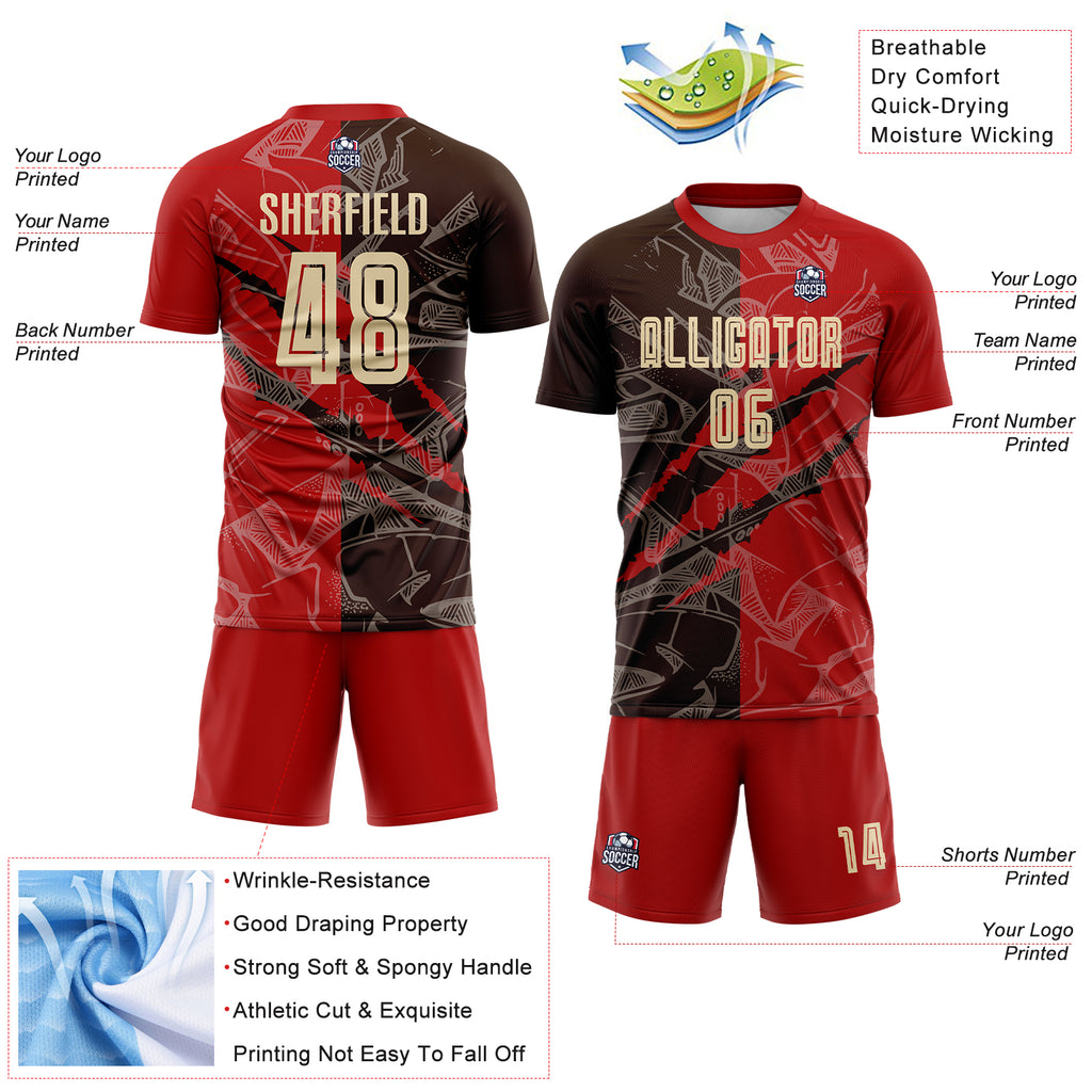 Custom Graffiti Pattern City Cream Red-Brown Scratch Sublimation Soccer Uniform Jersey