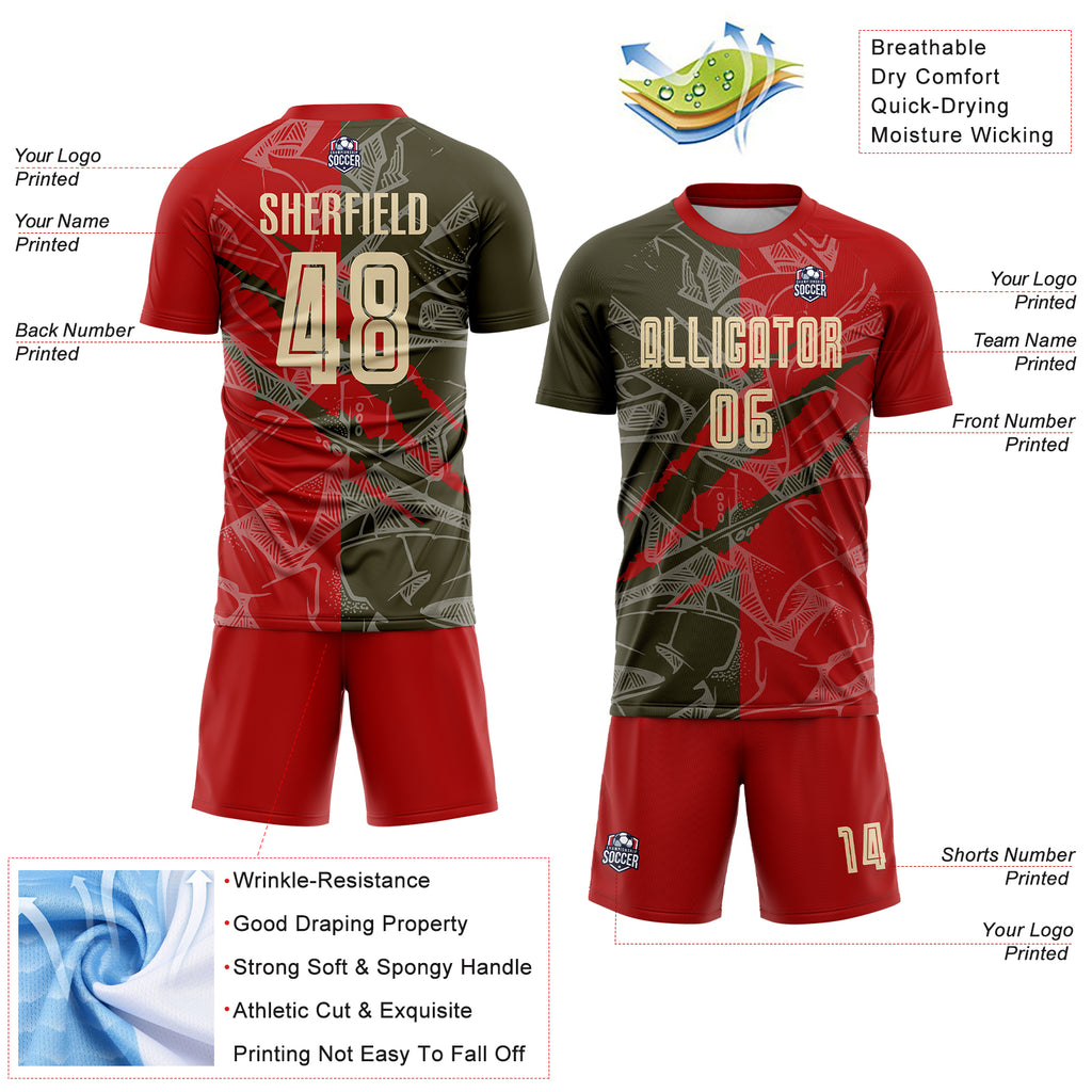 Custom Graffiti Pattern City Cream Red-Olive Scratch Sublimation Soccer Uniform Jersey