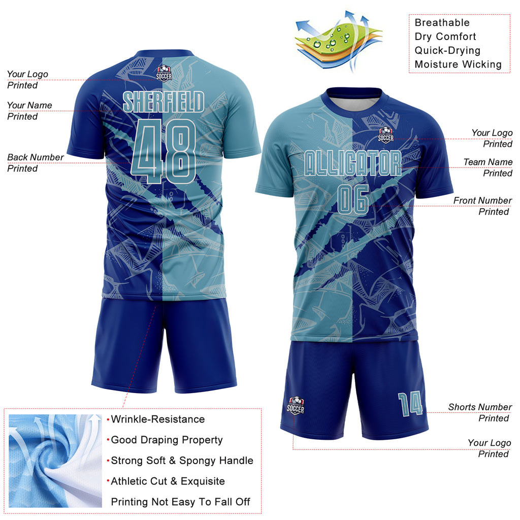 Custom Graffiti Pattern Shadow Blue-Royal Scratch Sublimation Soccer Uniform Jersey