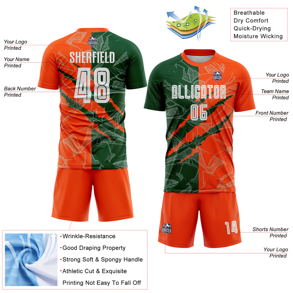 Custom Graffiti Pattern Green-Orange Scratch Sublimation Soccer Uniform Jersey