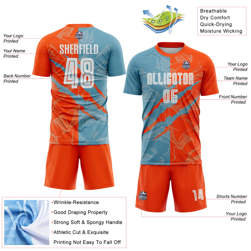 Custom Graffiti Pattern Shadow Blue-Orange Scratch Sublimation Soccer Uniform Jersey