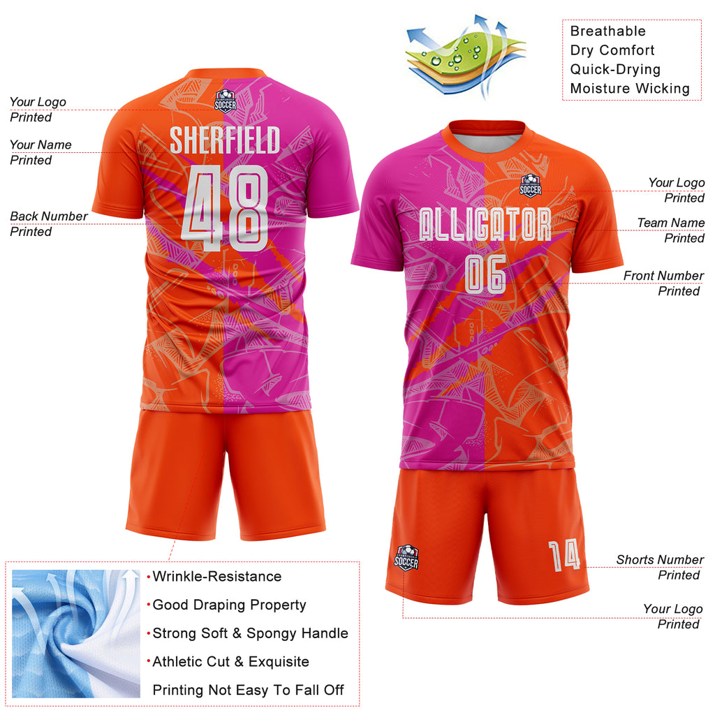 Custom Graffiti Pattern Deep Pink-Orange Scratch Sublimation Soccer Uniform Jersey