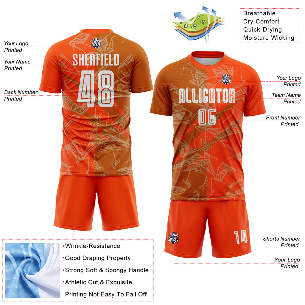 Custom Graffiti Pattern Texas Orange-Orange Scratch Sublimation Soccer Uniform Jersey