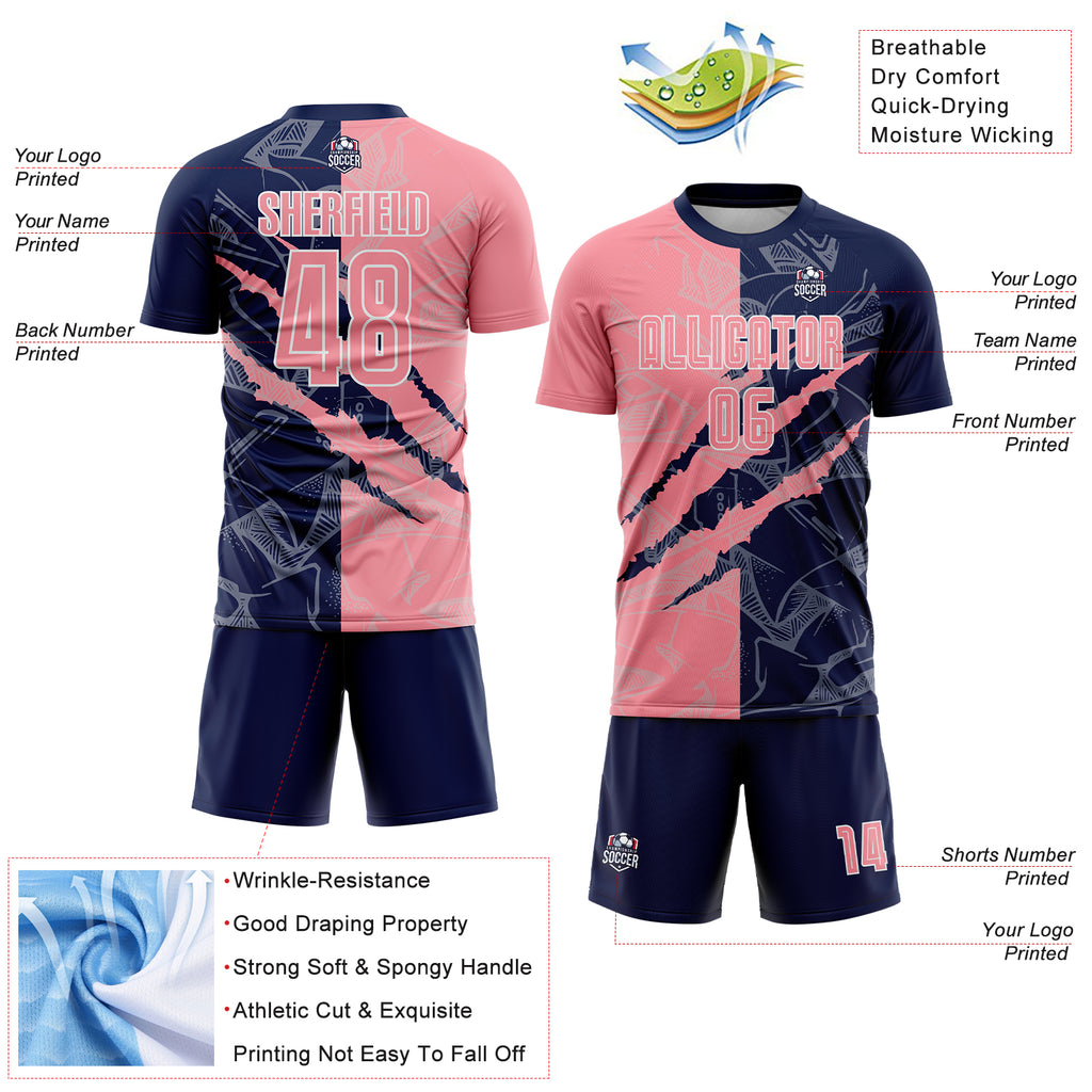 Custom Graffiti Pattern Medium Pink-Navy Scratch Sublimation Soccer Uniform Jersey