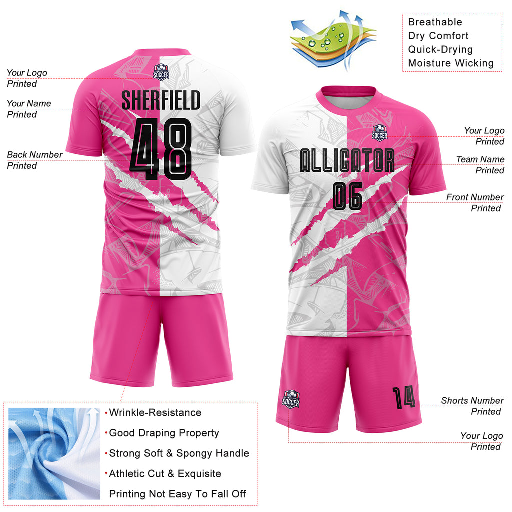 Custom Graffiti Pattern Black-Pink Scratch Sublimation Soccer Uniform Jersey