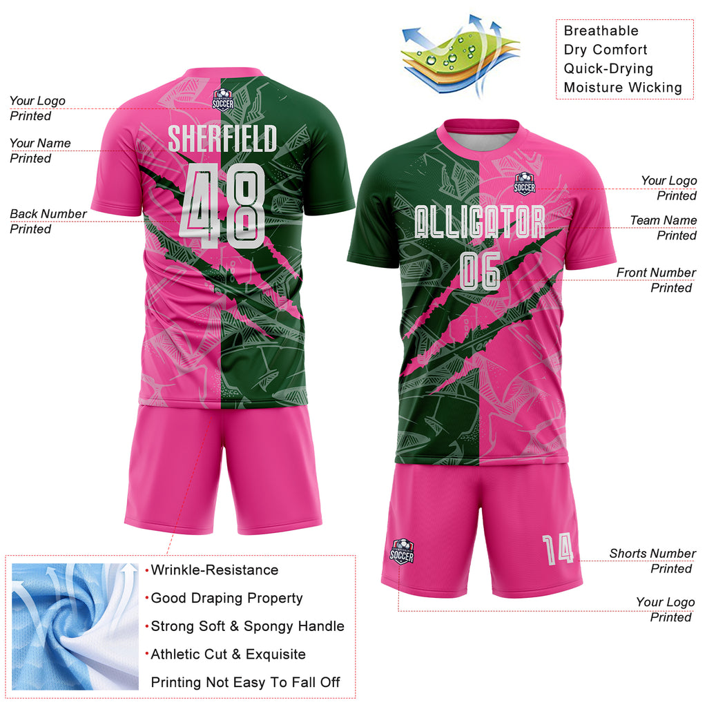 Custom Graffiti Pattern Green-Pink Scratch Sublimation Soccer Uniform Jersey