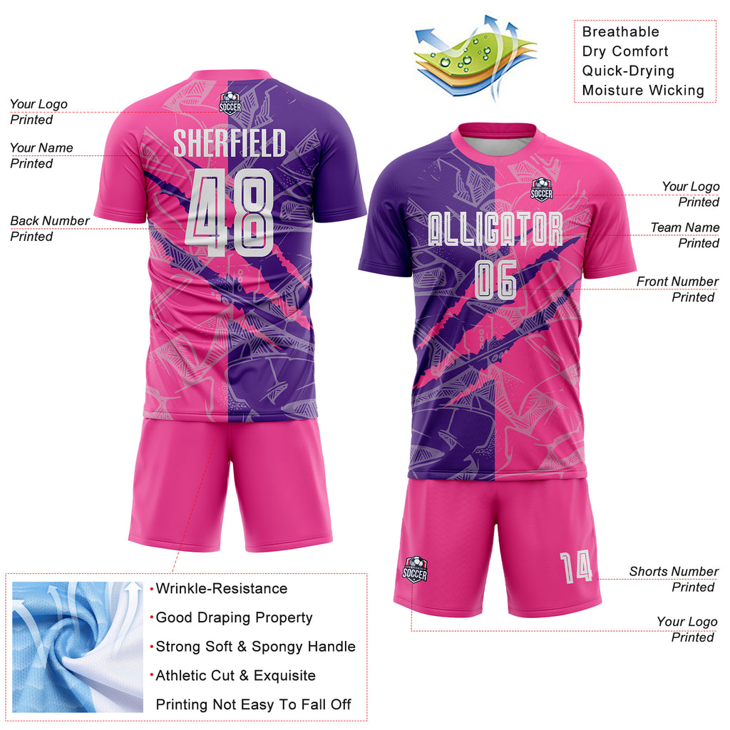 Custom Graffiti Pattern Purple-Pink Scratch Sublimation Soccer Uniform Jersey