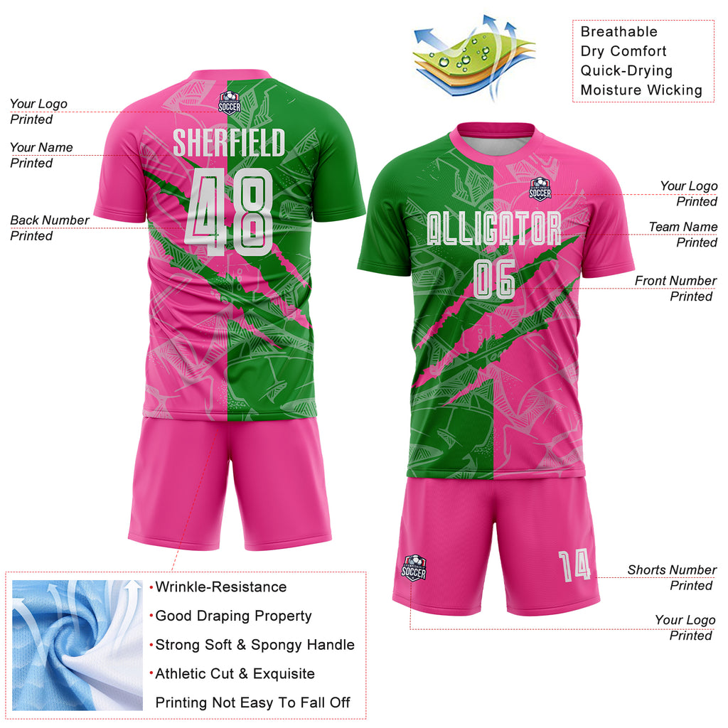 Custom Graffiti Pattern Grass Green-Pink Scratch Sublimation Soccer Uniform Jersey