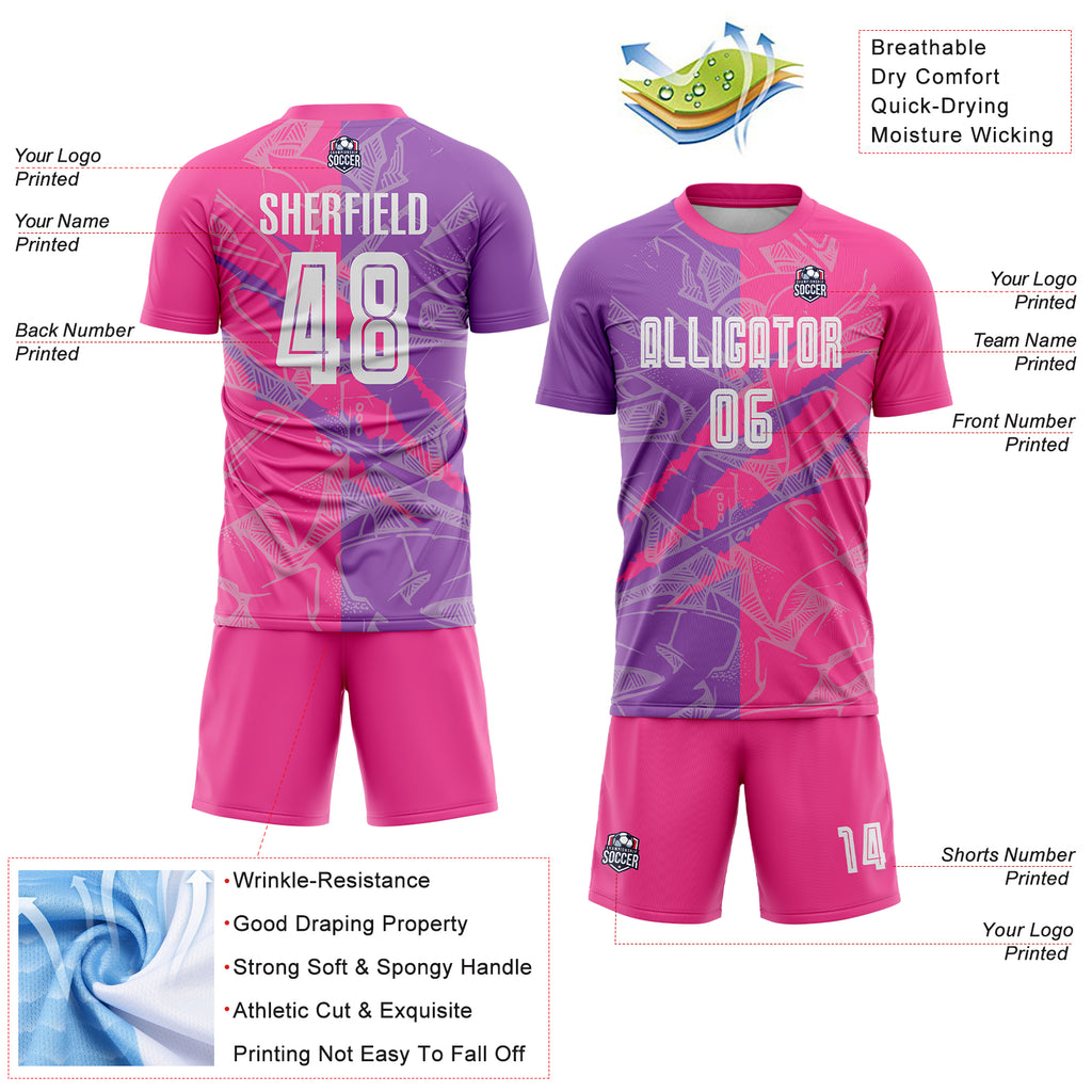 Custom Graffiti Pattern Medium Purple-Pink Scratch Sublimation Soccer Uniform Jersey