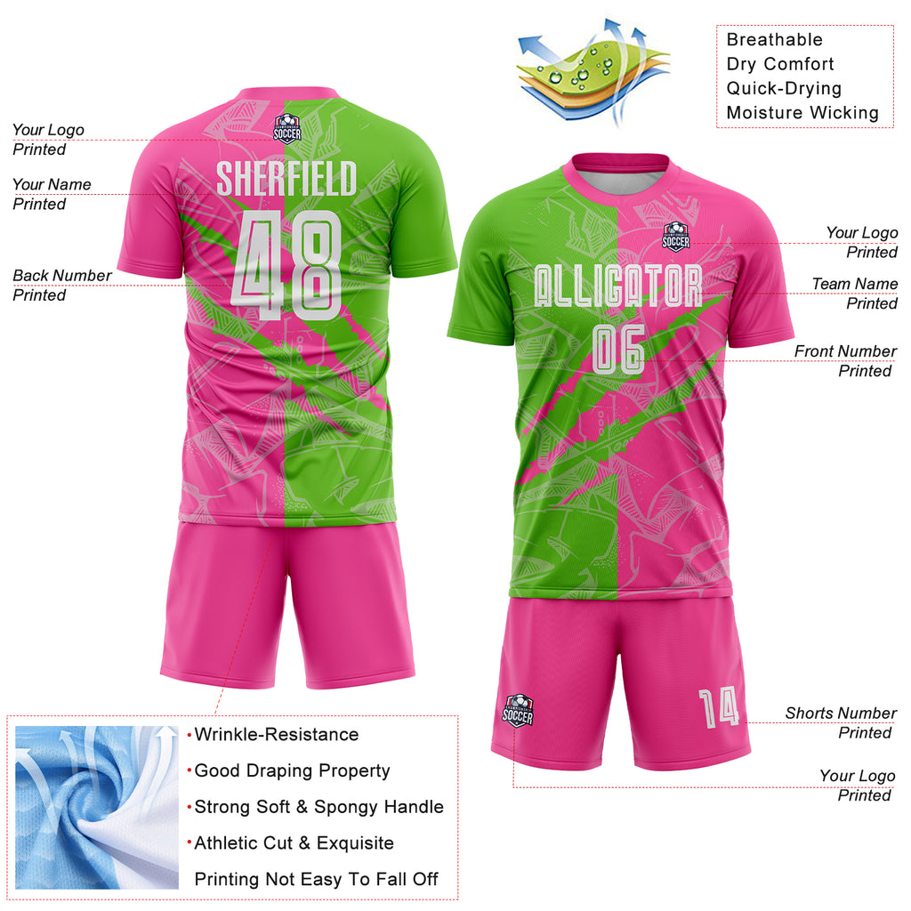 Custom Graffiti Pattern Aurora Green-Pink Scratch Sublimation Soccer Uniform Jersey