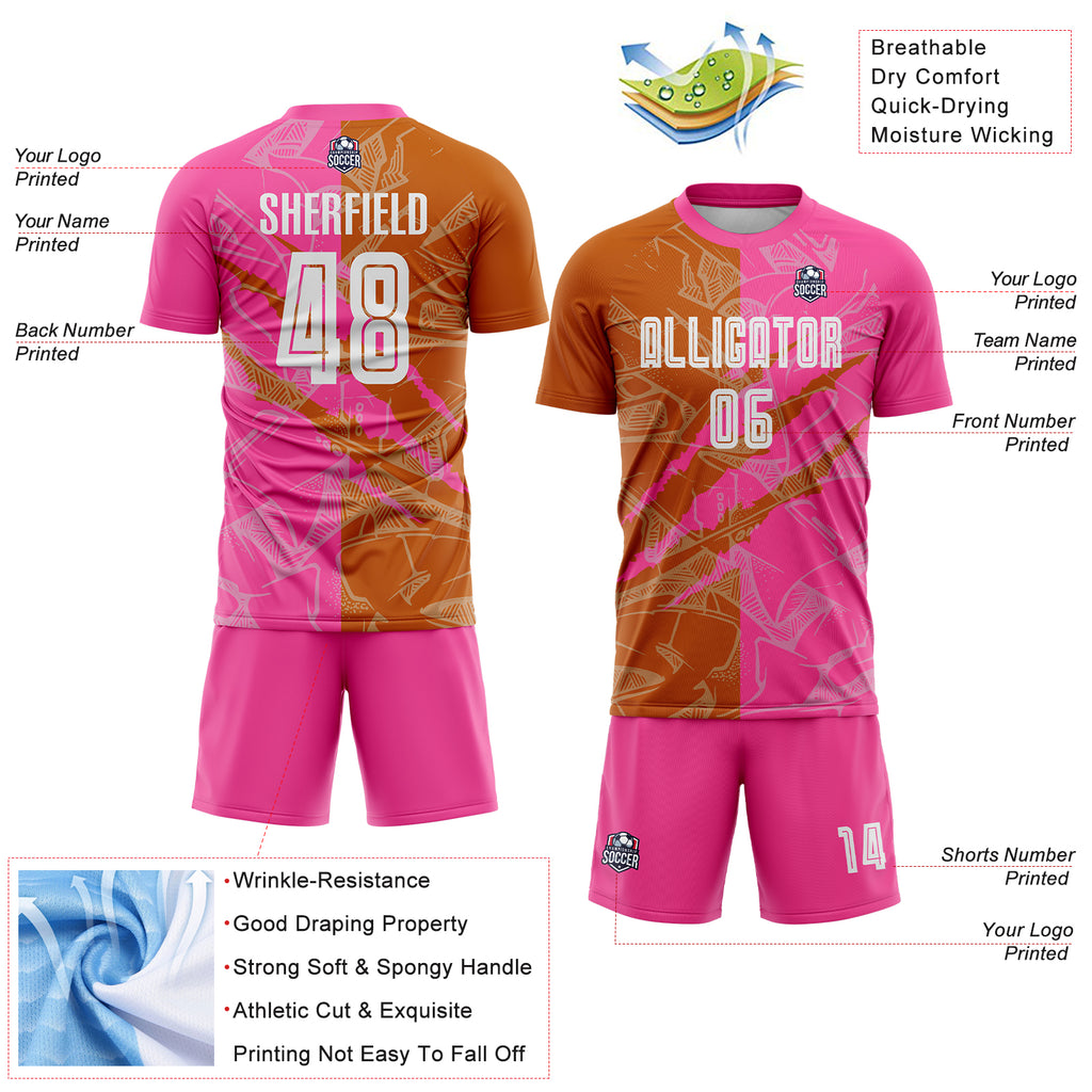 Custom Graffiti Pattern Texas Orange-Pink Scratch Sublimation Soccer Uniform Jersey