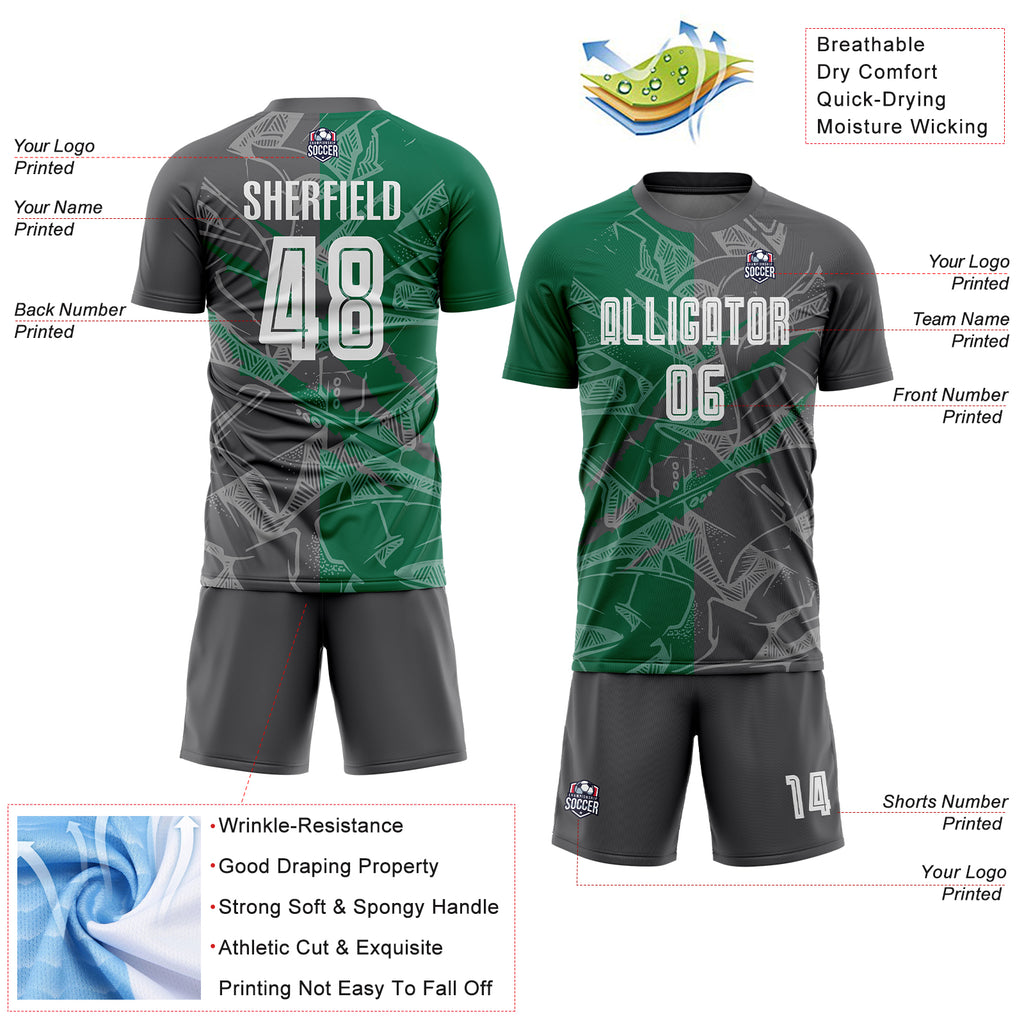 Custom Graffiti Pattern Kelly Green-Steel Gray Scratch Sublimation Soccer Uniform Jersey