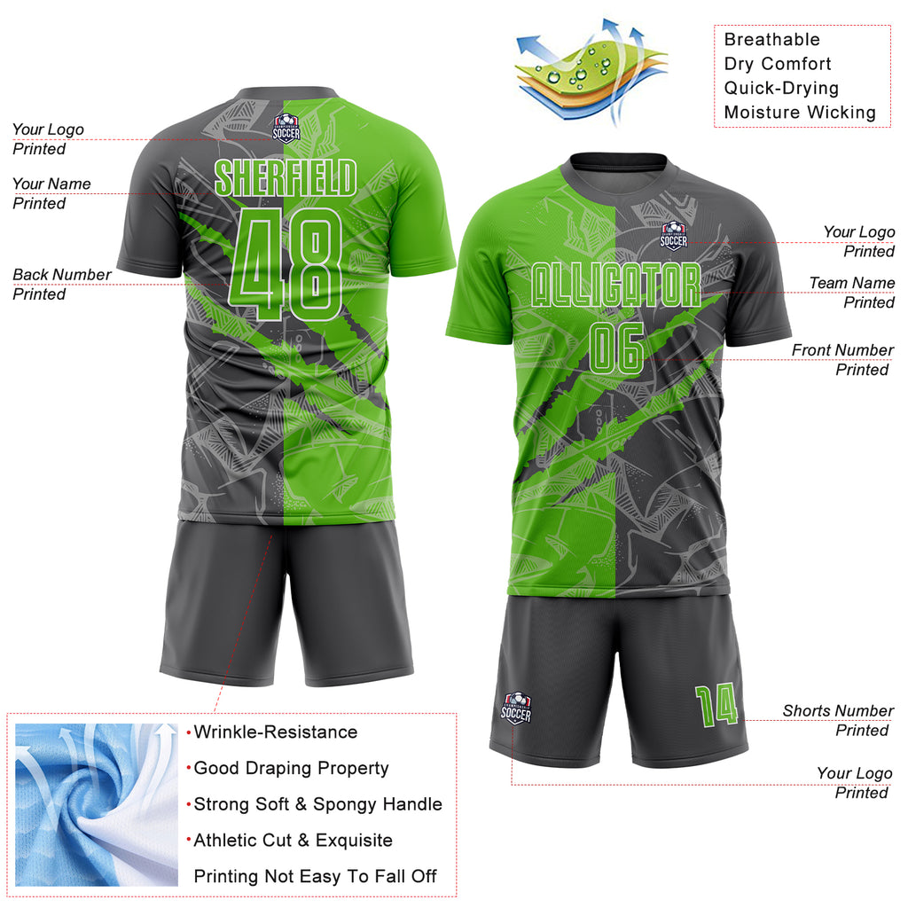 Custom Graffiti Pattern Aurora Green-Steel Gray Scratch Sublimation Soccer Uniform Jersey