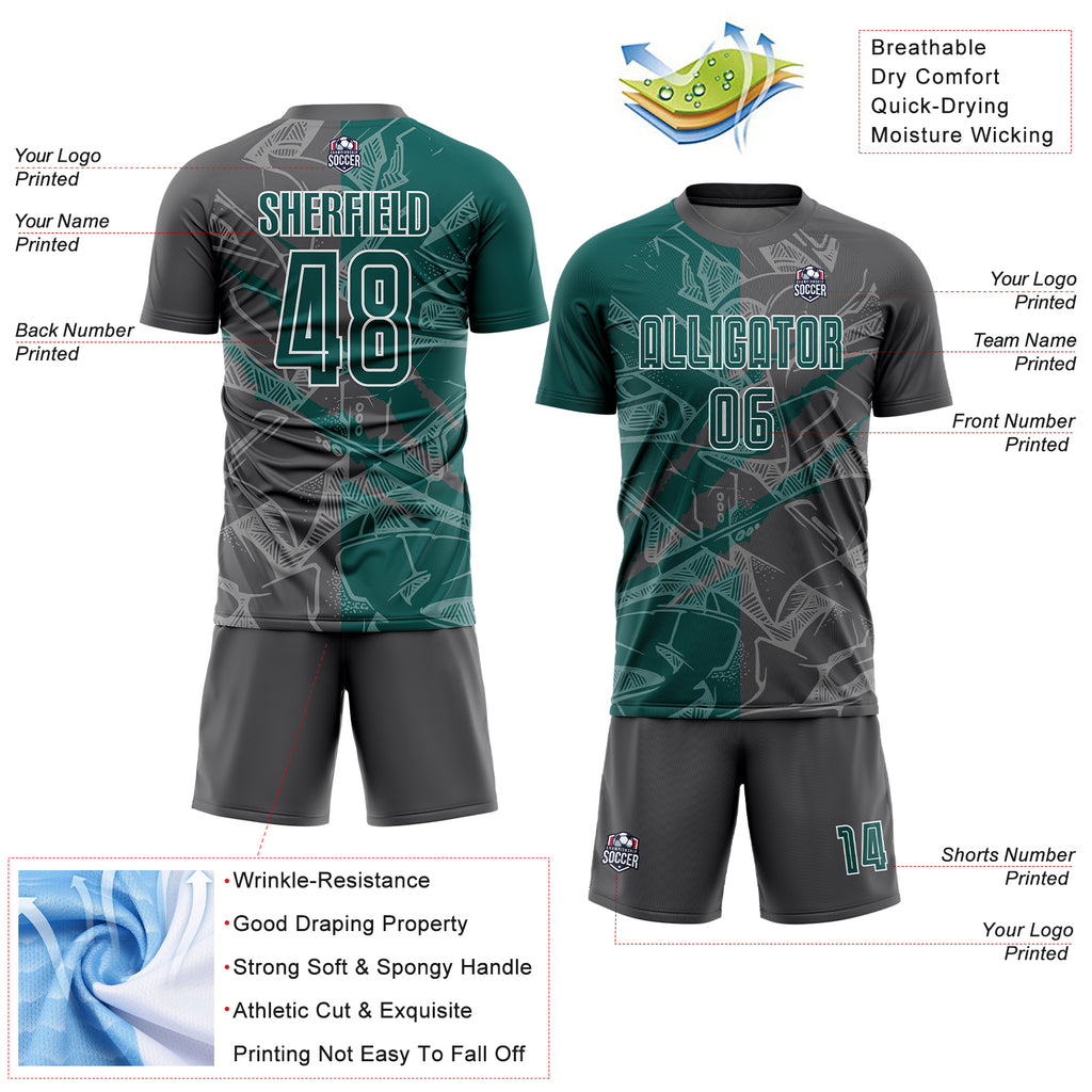 Custom Graffiti Pattern Midnight Green-Steel Gray Scratch Sublimation Soccer Uniform Jersey